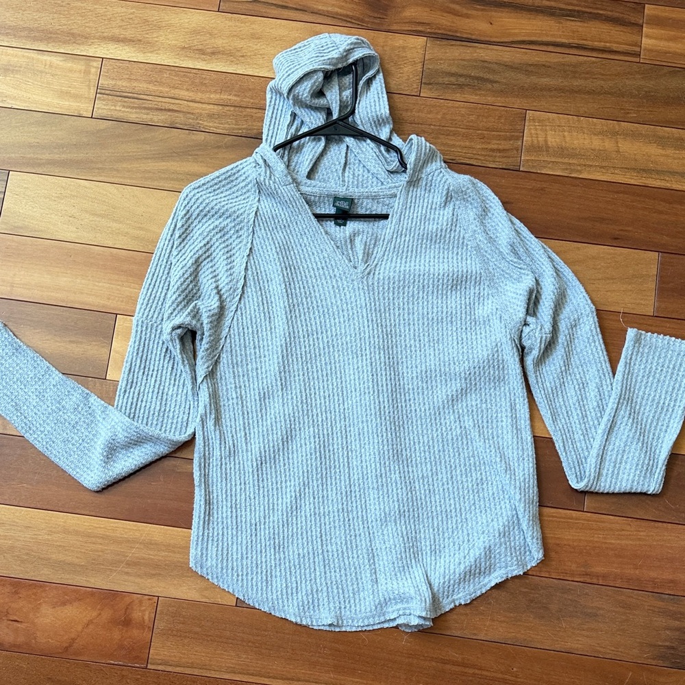 Wild Fable Light Gray Ribbed Long Sleeve Hoodie